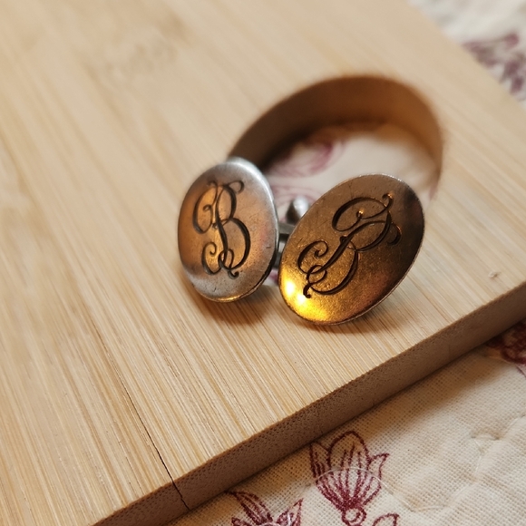 Cufflinks Monogrammed "B" Sterling Silver Vintage - Picture 1 of 8